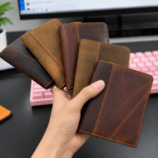 Ví Đứng Nam Da Bò Sáp Mộc - Xanh Rêu